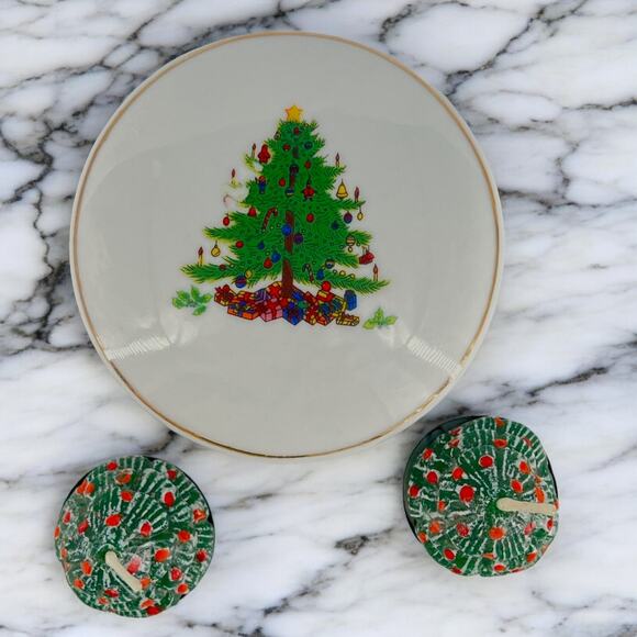 Whimsical Holiday Lidded Trinket Dish Christmas Tree & Tealight Candles - Picture 4 of 10